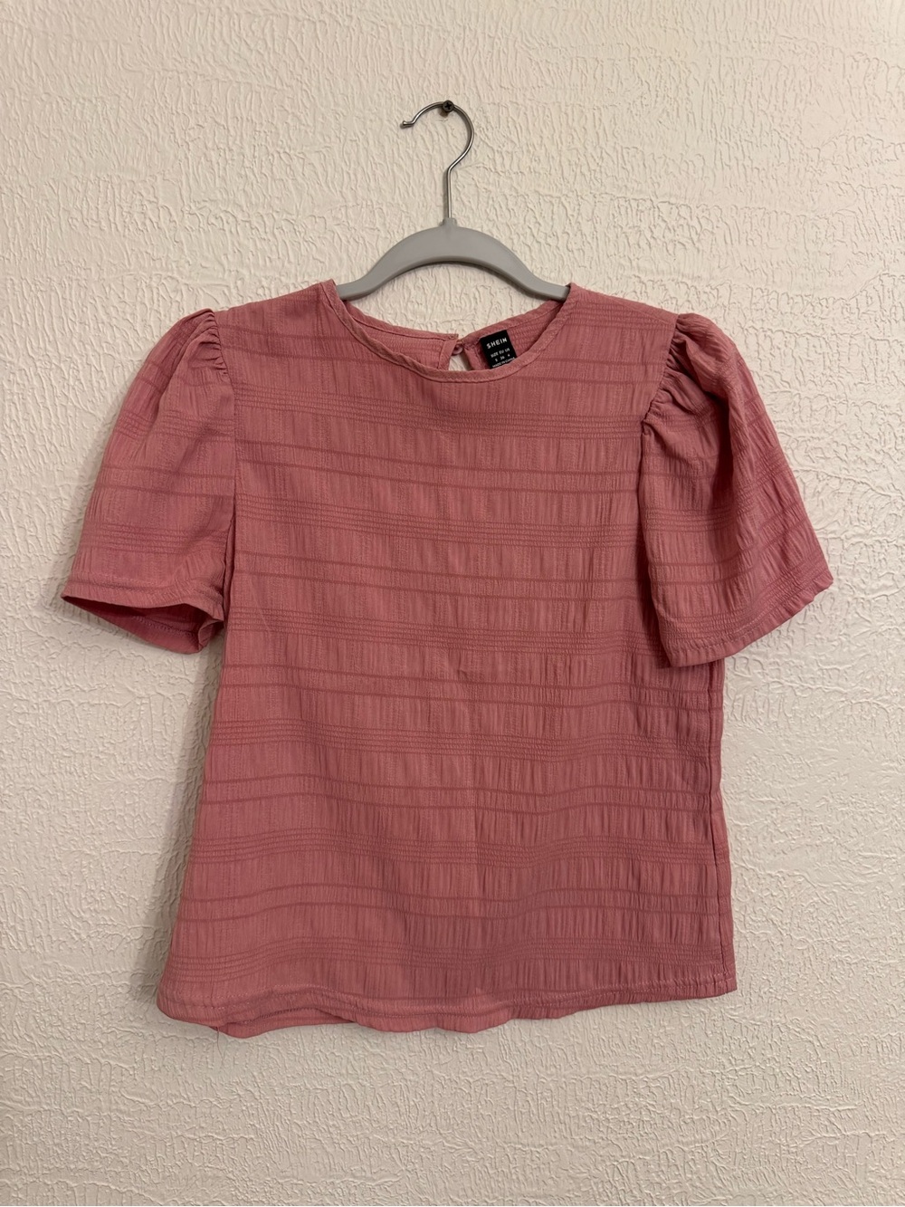SHEIN Dusty Rose Puff Sleeve Textured Top